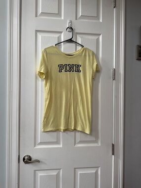 PINK Victoria's Secret Pale Yellow Logo Short Sleeve Tee